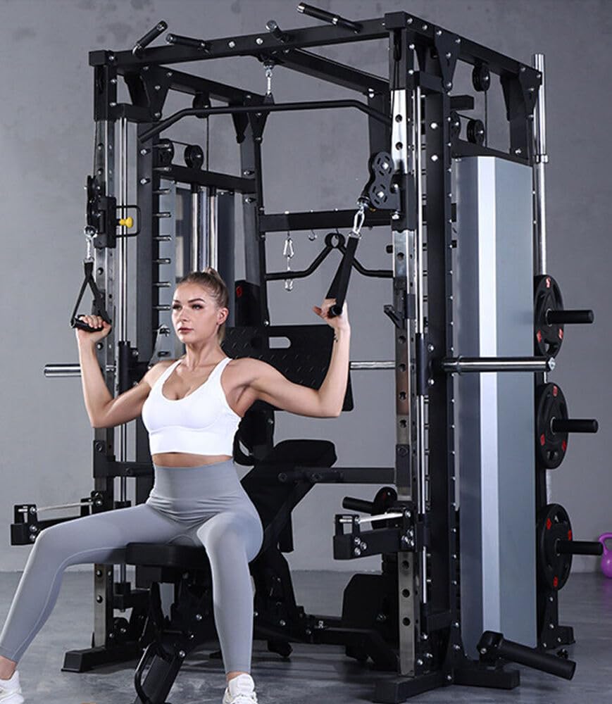 Multi-Functional Smith Machine Power Cage, Steel Home Gym Equipment, Dark Grey, 78.74x66.93x88.58 in, 300KG Weight Capacity, Model FL104