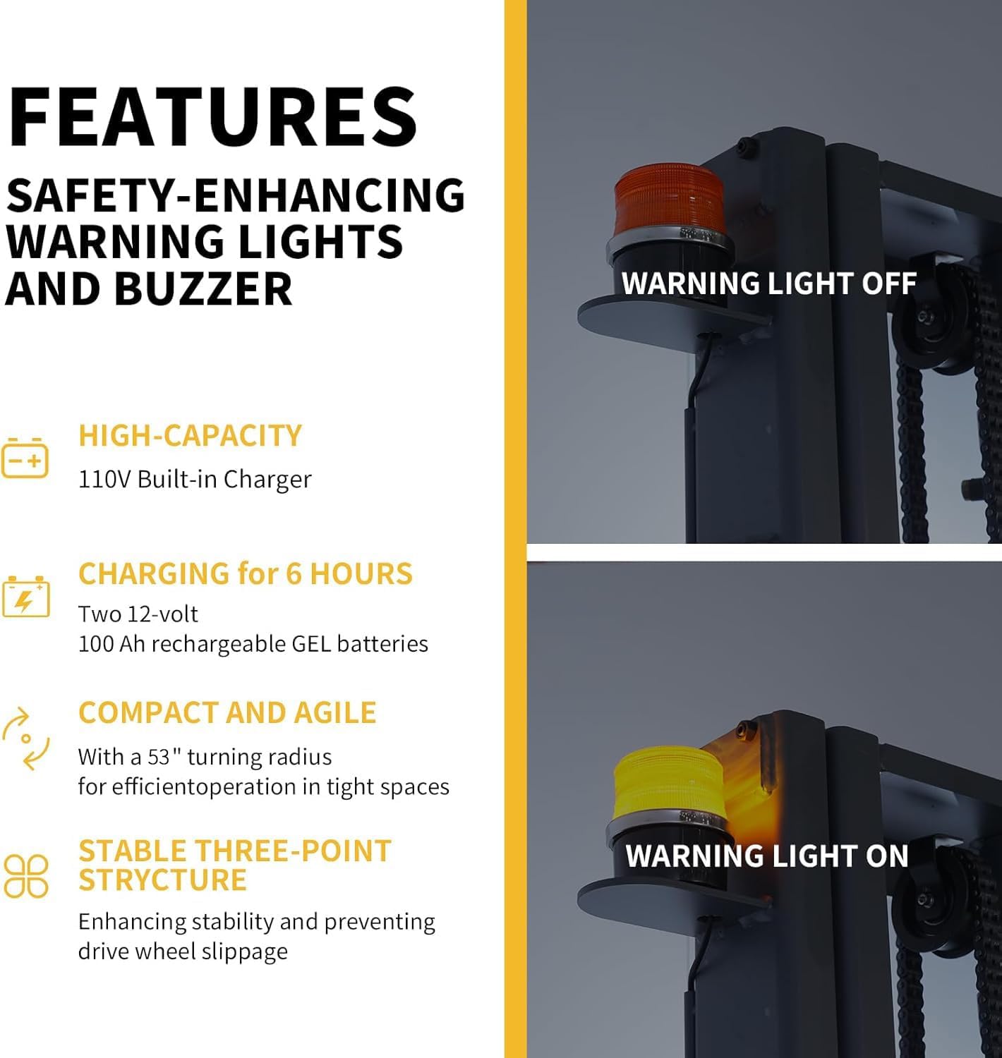 Full Electric Pallet Stacker, Heavy-Duty Forklifts with Straddle Leg and Adjustable Forks for Efficient Warehouse Operations, Pallet Lifts Stackers with Built-in Charger