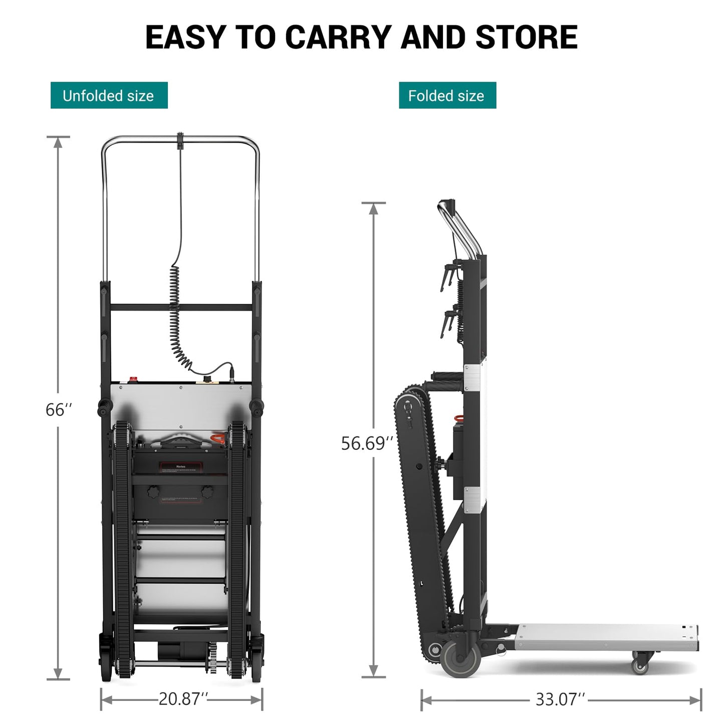 Electric Stair Climbing Dolly, 1250w Electric Hand Trucks Foldable, Large Capacity Stair Climbing Hand Trucks Dolly Cart with 4m Safety Rope, for Mobile Furniture Logistics Warehouse (Black+Silver)