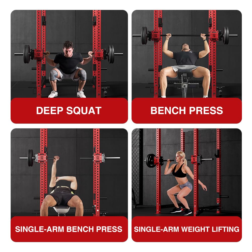 FAGUS H Portable Smithe Attachment for 3"x 3" Power Cage, Easy-Detachable Smithe Machine with Smithe Bar & Grip Handles for Bench Press, Weight Lifting, Squat, Iso Smithe Row, Shoulder Press, Red