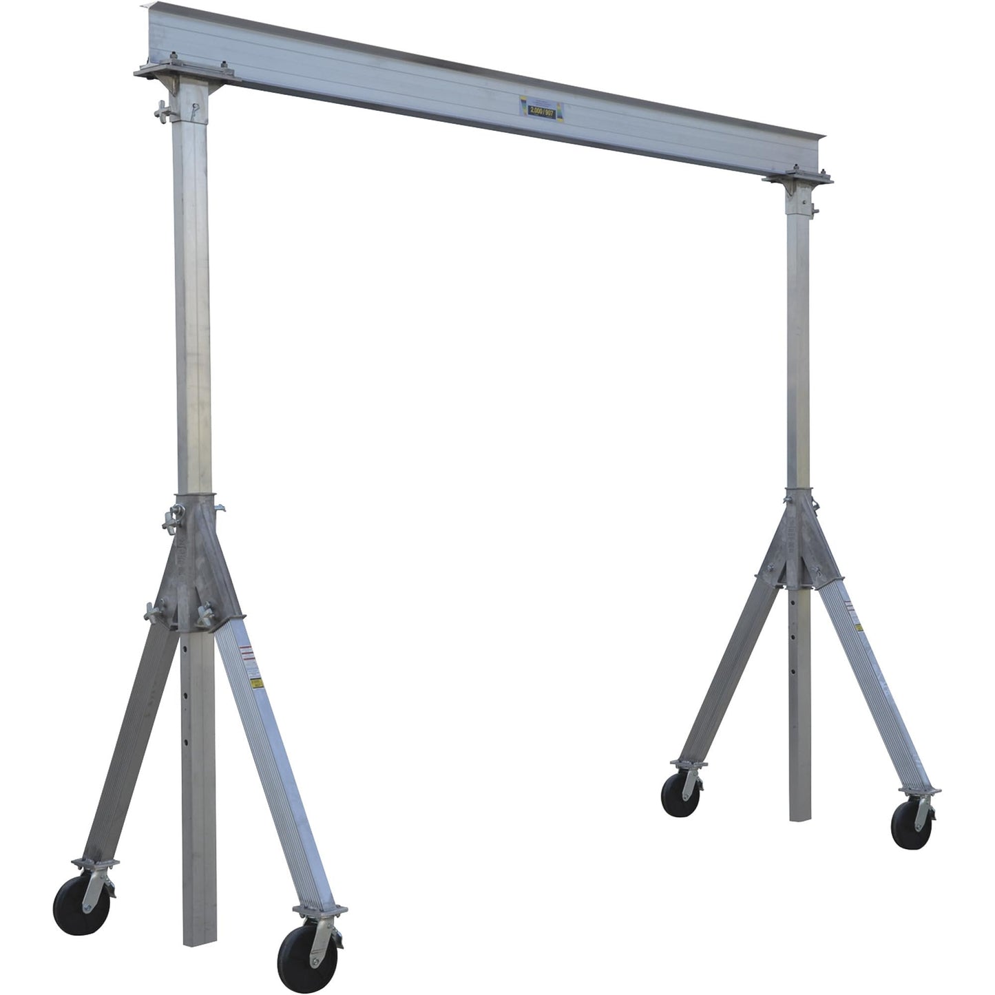 Vestil AHA-2-8-10 Aluminum Adjustable Height Gantry Crane with Glass Filled Nylon Casters 8 Ft. Wide x 10 Ft. Max Usable Height 2,000 Lb. Capacity Silver