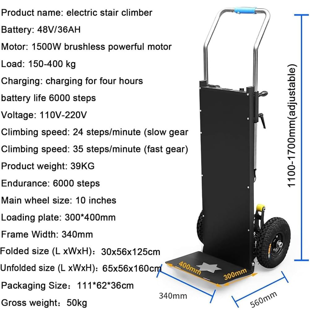 Electric Stair Climber Heavy Object Sack Truck Removable Battery Load Capacity for Straight Curved Stairs Effortless Heavy Load Transport Electric Stair Climbing (I)