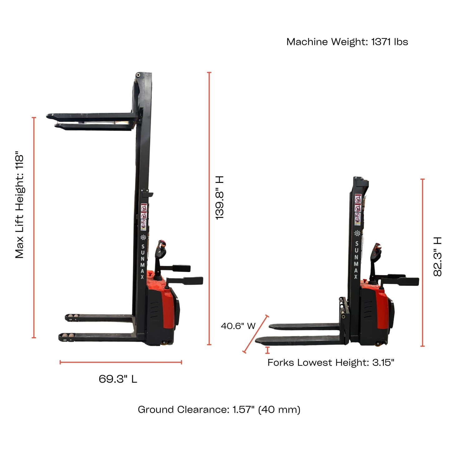 Full Electric Pallet Stacker, 3300 lb Capacity, 118" Lift Height, Walk-Behind Material Lift with Electromagnetic Brake, Fixed Straddle Legs, for Open-Bottom Pallets