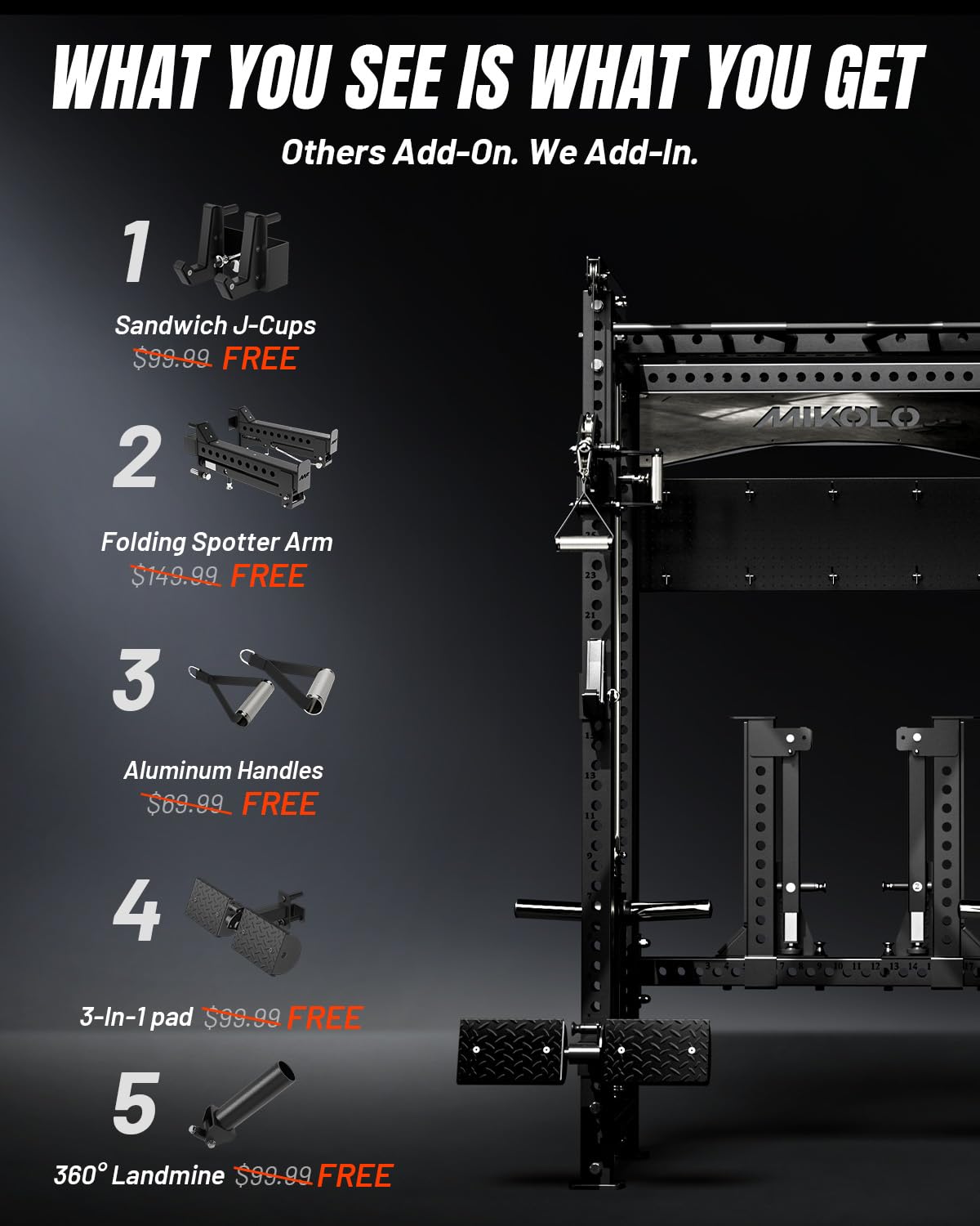 Mikolo Anubis-2.0 Standard Smith Machine, 2000LBS Power Cage with LAT Pulldown&Cable Crossover, Multi-Function Trainer with Aluminum Pulley System for Fitness Home Gym