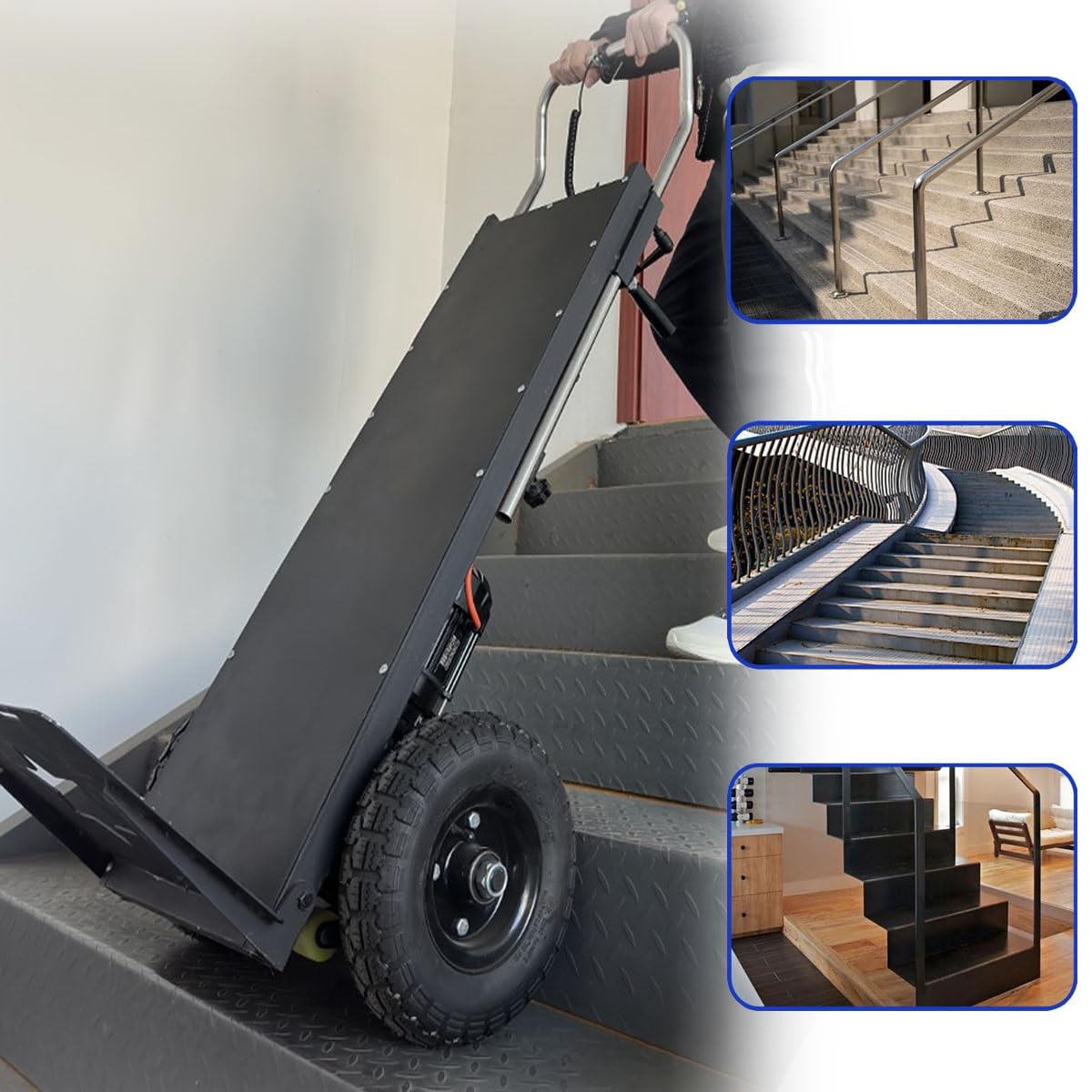 WMWZPYH Heavy Duty Stair Climber Cart for Carry Heavy Objects, 1200W Brushless Motor Powered Stair Climbing Hand Trucks, 881LB Capacity Electric Stair Climbing Dolly with Extensible Handle(Black)