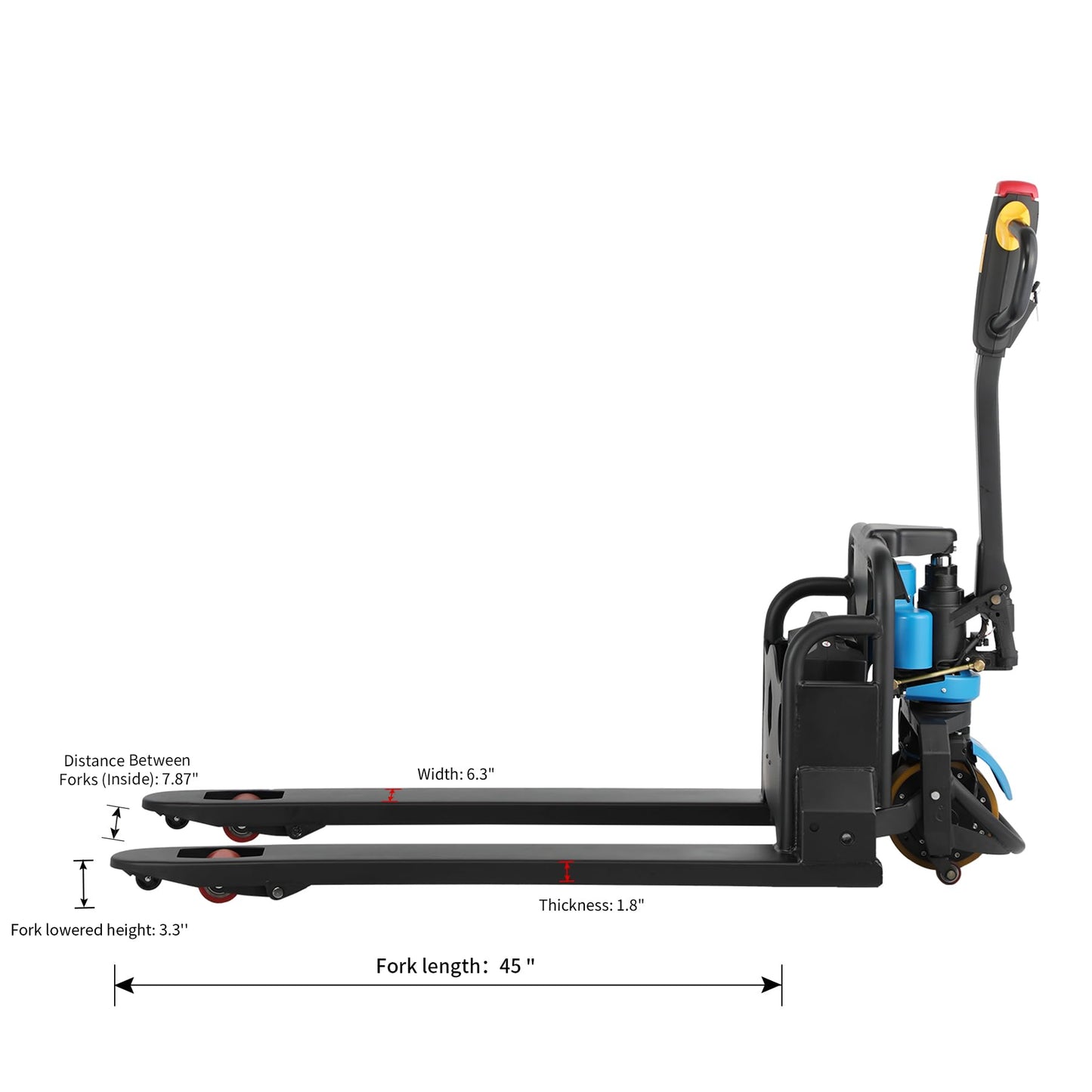 Tory Carrier Electric Pallet Jack 3300lbs, 45”×21” Forks, 48V Lithium & Brushless Motor for Narrow Warehouse Aisles & Tight Spaces, Retail & Delivery Trucks, Blue