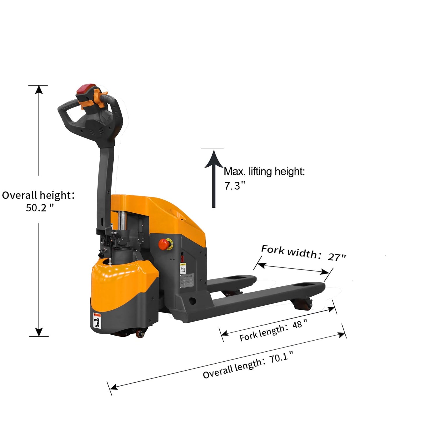 APOLLOLIFT Electric Pallet Jack, 3300lbs Capacity 48" x27" Forks Full Electric Pallet Jacks with Emergency Key Switch Pallet Truck for Narrow Space