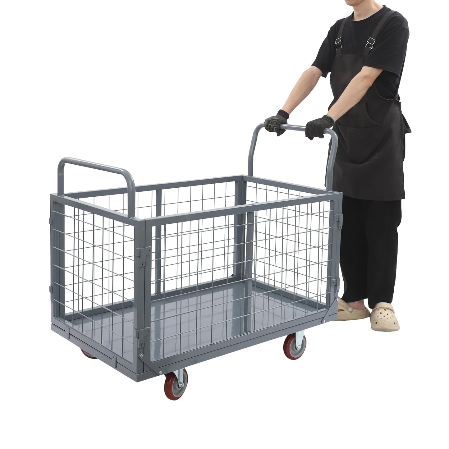 38.4" x 23.6" x 37.9" Platform Truck Cart with Cage, 5 in 1 Flatbed Cart 2000 lbs Heavy Duty Hand Truck Moving Platform Trucks Hand Carts for Groceries, Garage