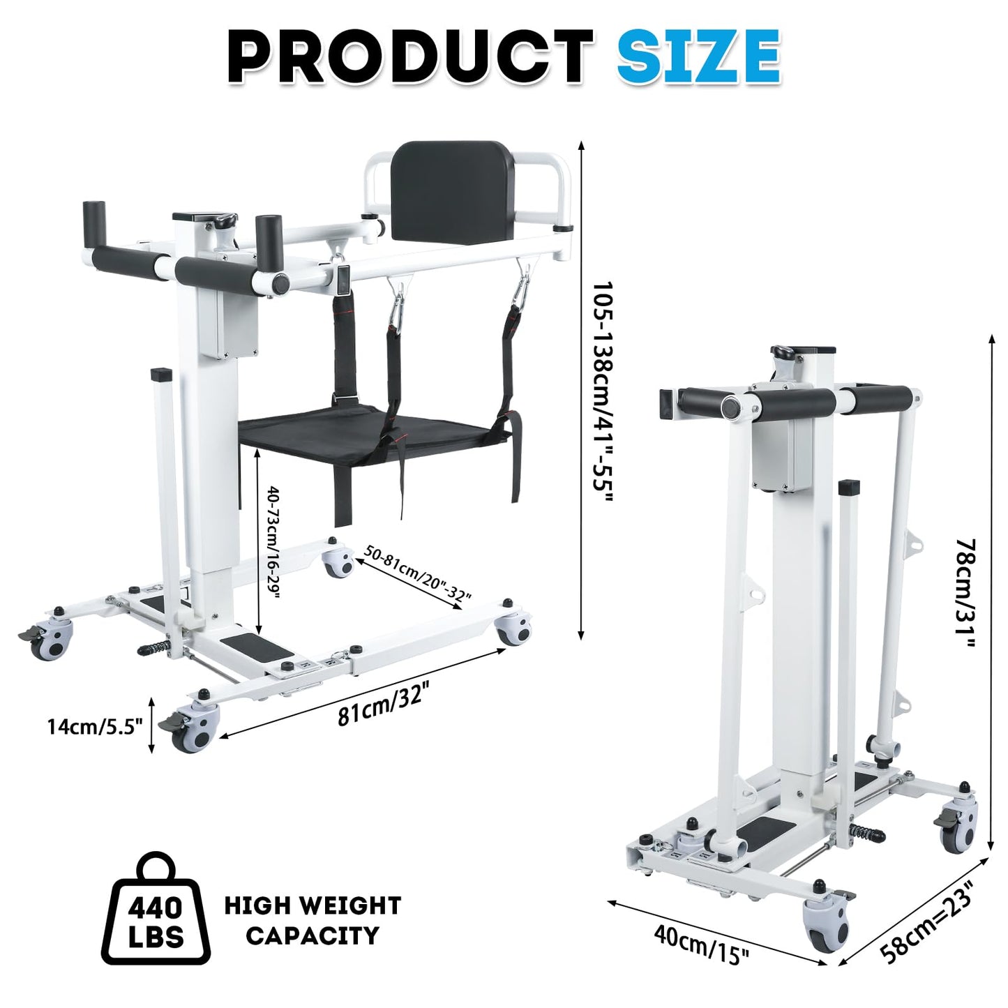 6 in 1 Patient Electric Lift Transfer Chair, 180° Split Seat Commode, Folding Portable Patient Lift for Car, 450 lb Capacity Patient Transfer Chair for Elderly, Home Transfer Chairs