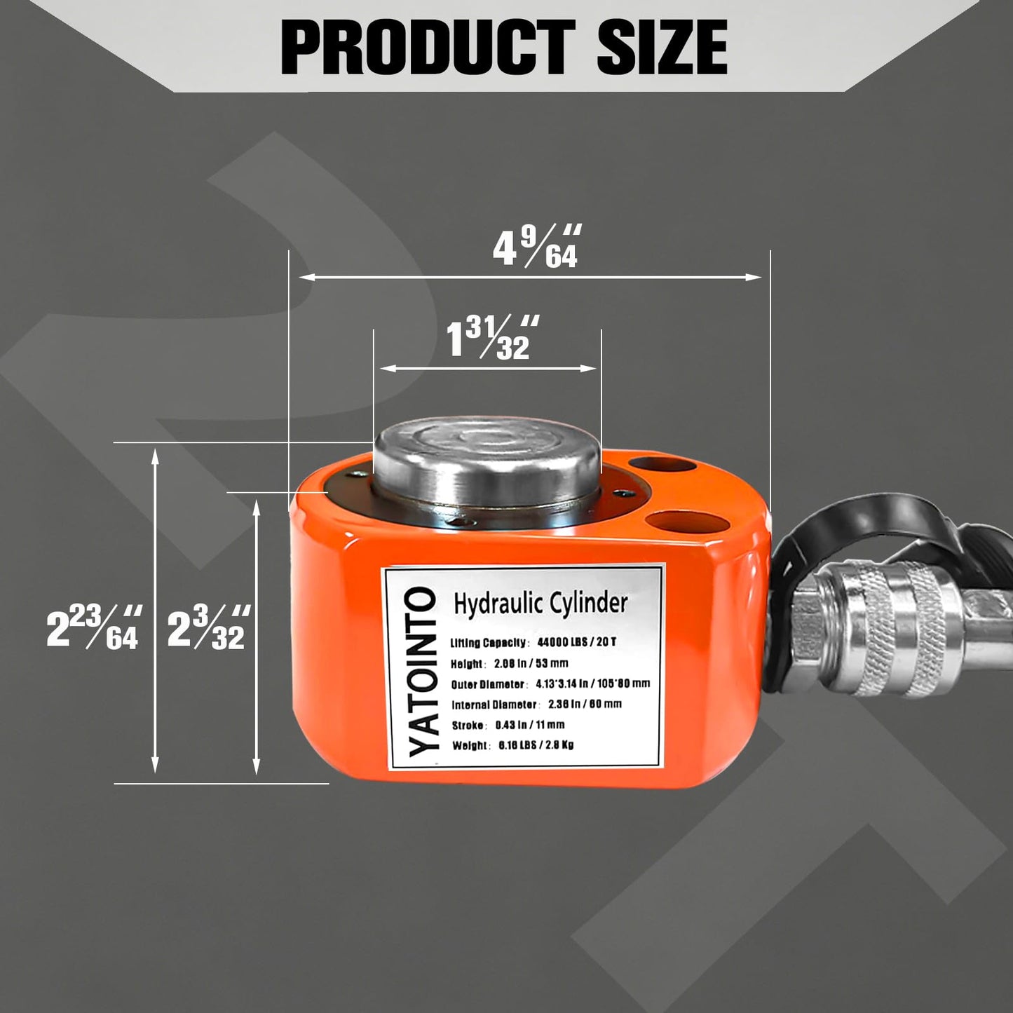 YATOINTO 20 Ton Low Profile Hydraulic Cylinder Jack Porta Power Ram 0.43" Stroke Hydraulic Jack for Short Distance Lifting & Leveling(Orange-Red)