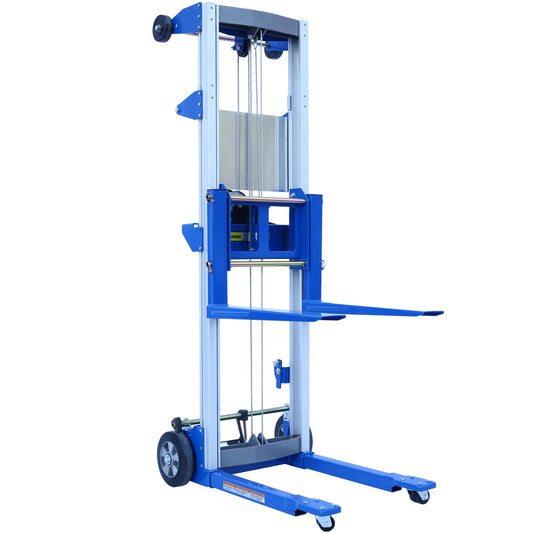ELOMBR Material Lift Winch Stacker, 3.54"-70" Height Range, 500 lbs Capacity, 34.60"L x 24.80"W, Hand Winch Lift Trucks for Warehouse, Factory, Library