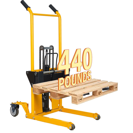 Manual Forklift Pallet Stacker, 440 Lbs Capacity Hydraulic Material Lift 35" Lift Height with Adjustable Forks and Swivel Casters Pallet Truck Dolly Stacker