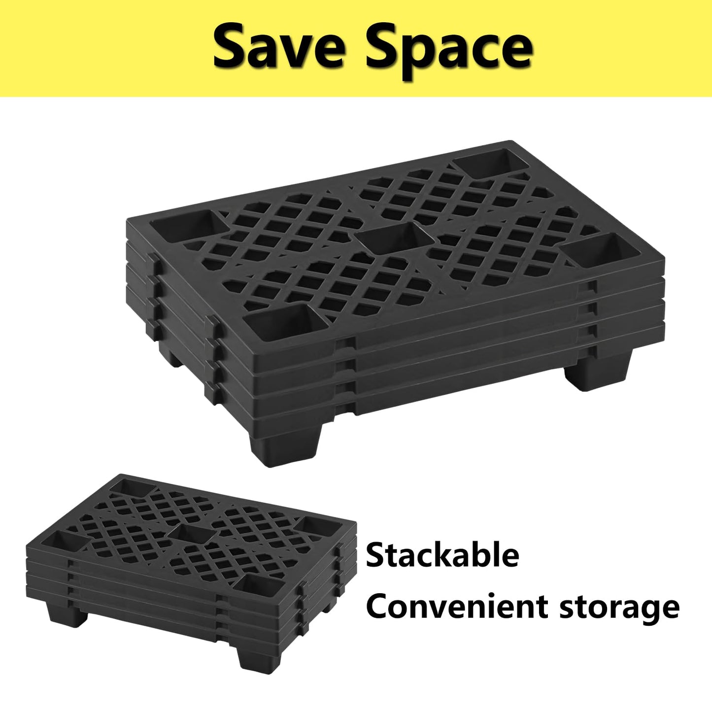 Jeracino Plastic Pallet, Plastic Storage Pallet With Interlocking Design, Plastic Floor Pallet, 23.6 x 15.7 x 3.9" 6-Pack, Plastic Pallet Platform With Waterproof Grids, Plastic Shipping Pallet, Black