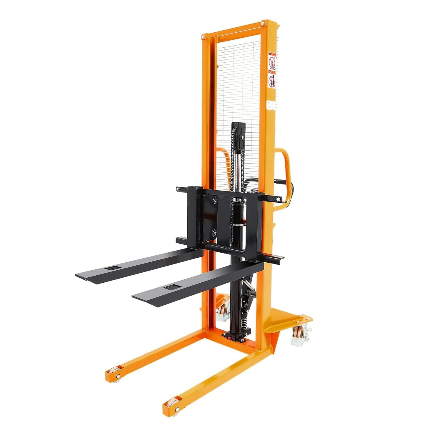 Aequanta Manual Pallet Stacker Hydraulic Hand Forklift with Fixed Legs and Adjustable Forks, 1100lbs Capacity, 63" Lifting Height for Open Bottom Pallet