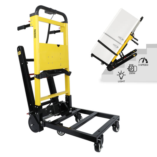 Riosoc Electric Stair Climbing Dolly, Heavy Duty, Powered Stair Climber Dolly Cart with 6 Wheels Motor Powered for Furniture Logistics Warehouse, Black+Yellow
