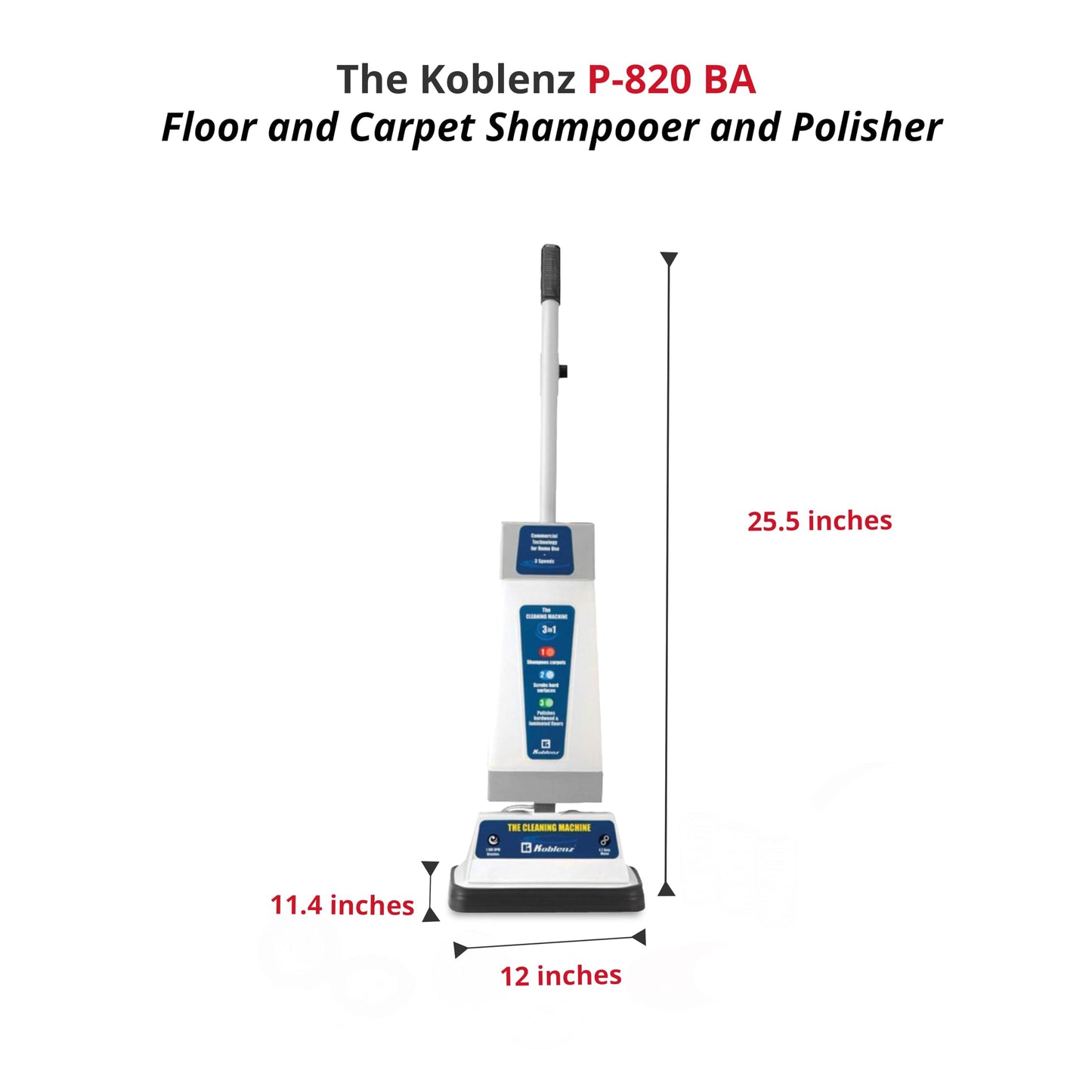 Koblenz P-820 BA Carpet Shampooer and Floor Polisher, Floor Scrubber Machine, 3-Speed, Scrubbing Brushes, Polishing Pads, Buffing Pads, Carpet Cleaner Machine, Includes Cleaners, Blue/Gray