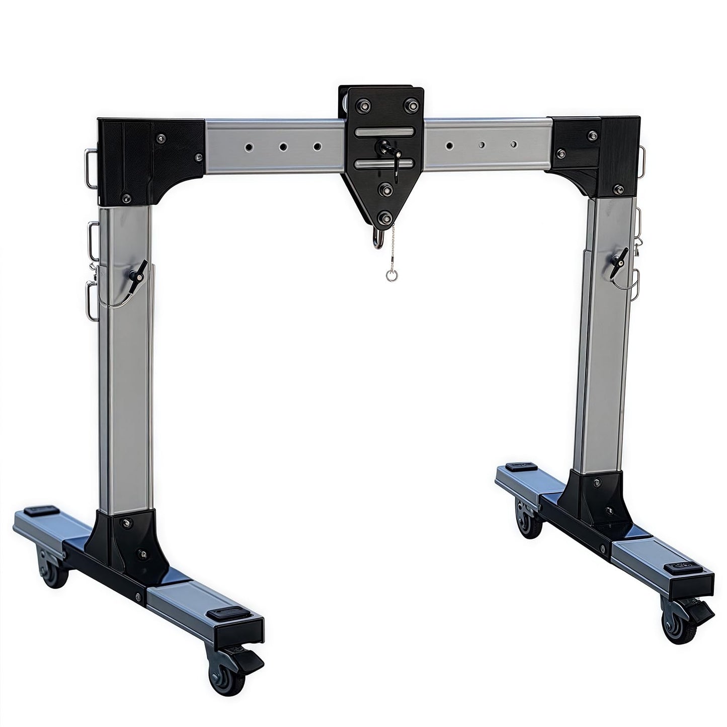 Portable Aluminum Gantry Crane 1000KG/2200LBS Capacity Low Ceiling Car Lift with Adjustable Height 4.9-9.5FT & Width 5.3-7.5FT Shop Lift Hoist for Tight Spaces Difficult Terrain & Garage