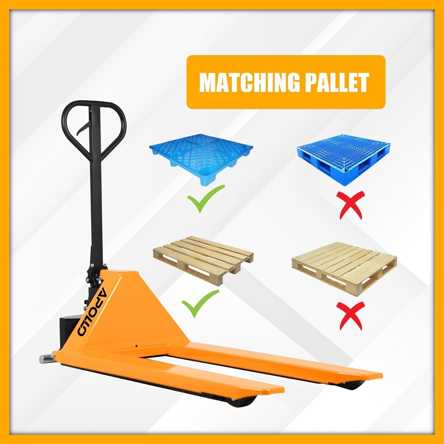 APOLLOLIFT Scissor Pallet Trucks, Manual Pallet Jack, 2200lbs Capacity Pallet Lift, 45" Lx21 W Fork, 31.5" Raised Height, Suitable for Open Bottom Pallets, Yellow