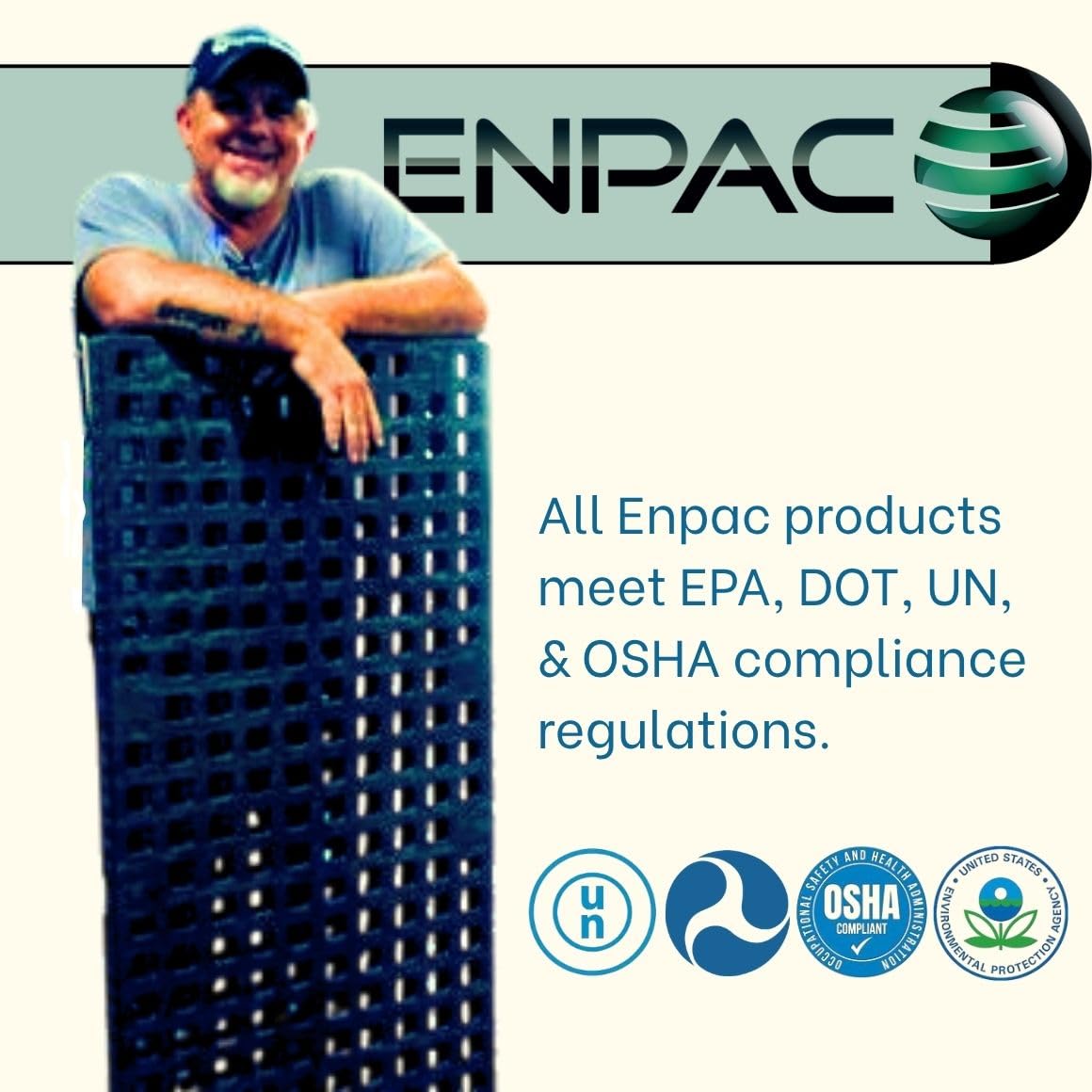 ENPAC 4 Drum Modular Spill Pallet Platform with Forklift Pockets, 48"x49"x6.5", 4000 lbs. Load Capacity Containment, 51-Gallon, Forkliftable, EPA/OSHA Compliant, Made in USA