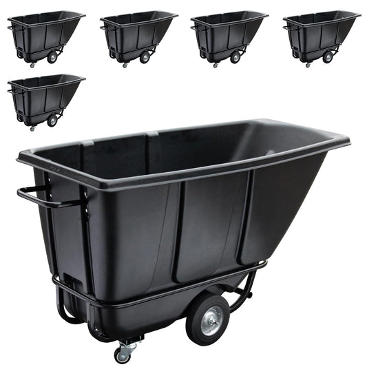 Fworkleft Tilt Dump Truck 850 lbs Capacity, 1/2 Cu.Yd Heavy Duty Trash Cart with Wheels, Forklift-Able Frame, Plastic Utility Dump Cart for Construction, Warehouse & Industrial Use (6-Pack)