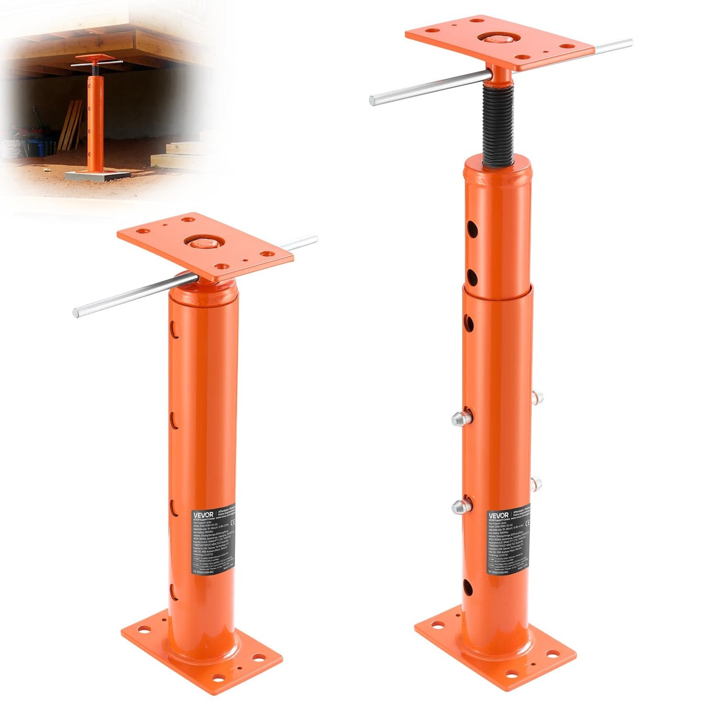 VEVOR House Floor Jacks, 2 Pack 19-36 Inch Height Range, 18000 lbs Max Load Capacity, Adjustable Support Beam Basement Jack Post Pole for Leveling, Lift Steel Telescoping Post for Temporary Support