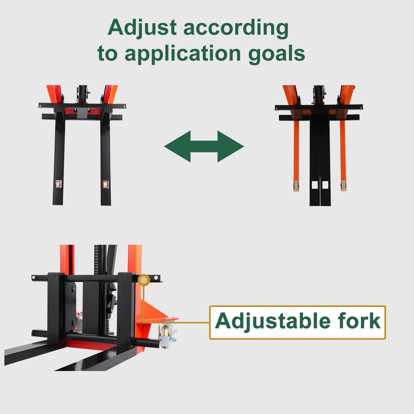 Tory Carrier Manual Stacker, Material Lifts, Hand Pallet Forklift 1100 lbs Capacity 63" Lift Height with Adjustable Forks and Fixed Legs for Open Bottom Pallets