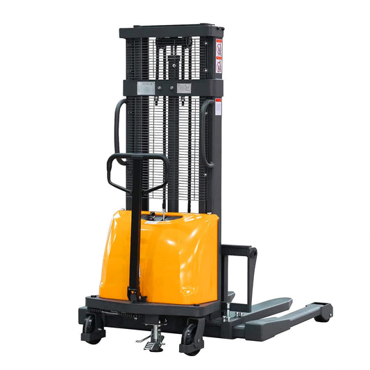 ToryCarrier Semi Electric Pallet Stacker Forklift with Straddle Legs Adjustable Forks 3300lbs Capacity 118" Lifting Height