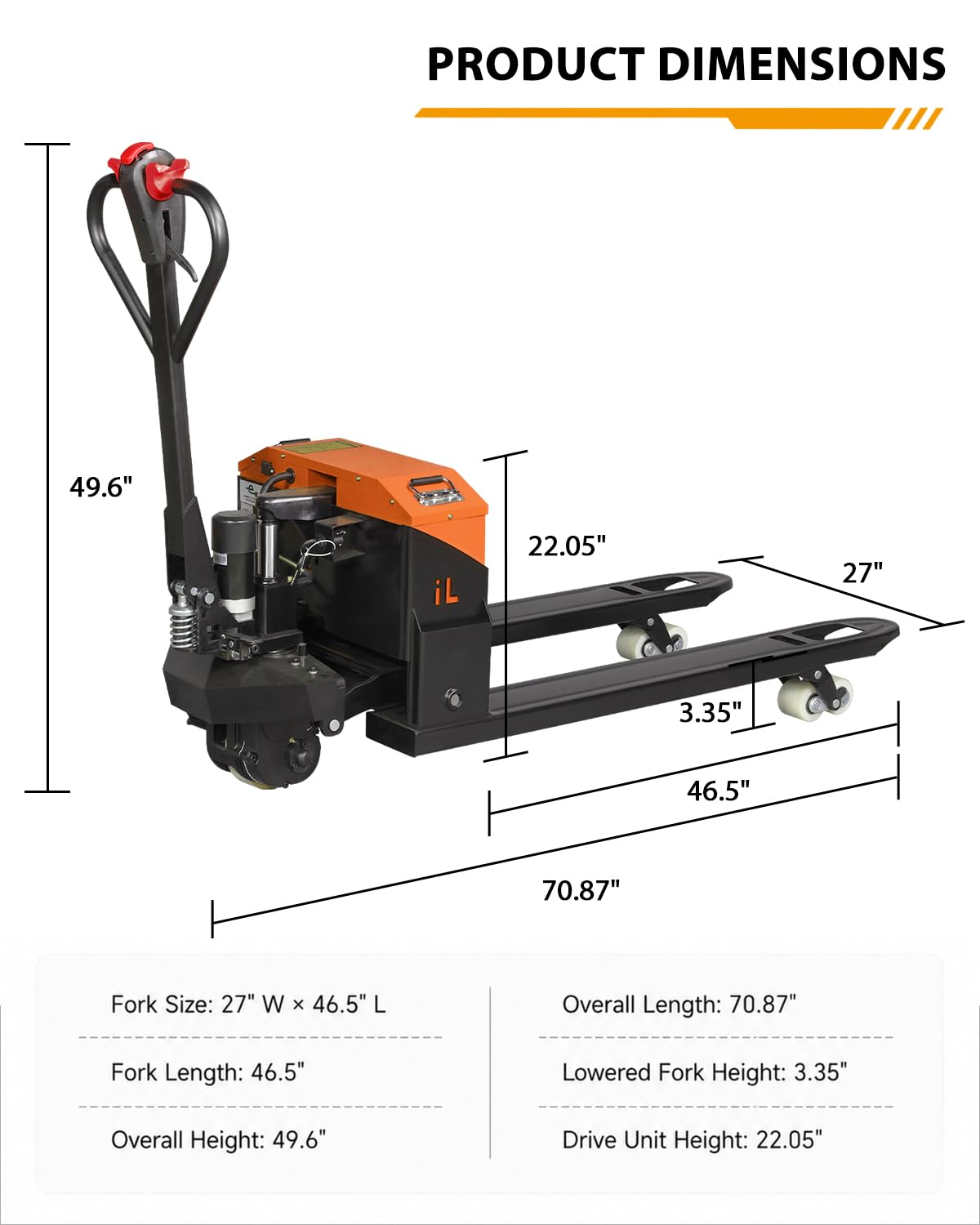 Electric Pallet Jack Truck 4409 lbs Capacity, Full Electric Pallet Lift Truck with 46.5 x 27 in Forks, 1000W Motor, 48V 20Ah Lithium Battery for Warehouse Material Handling