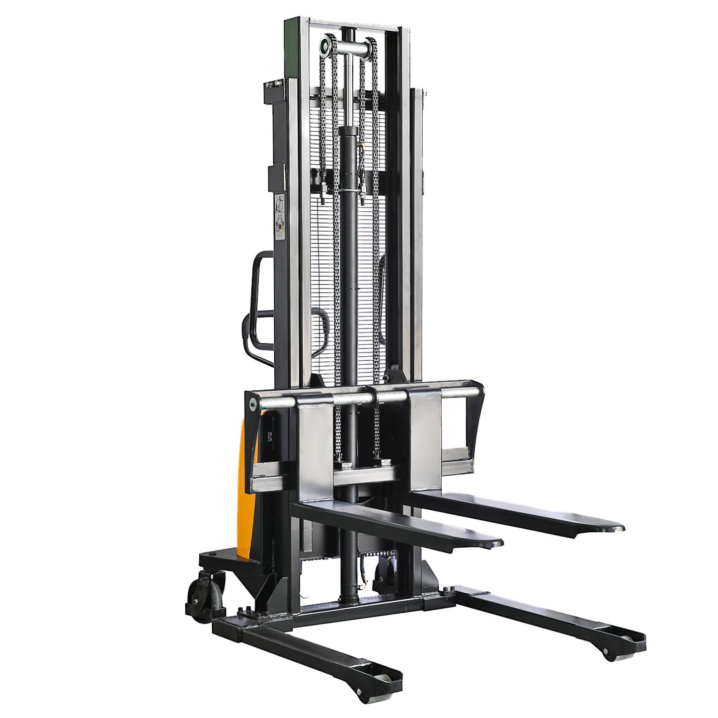 KAIXUN Semi Electric Stacker, 98'' Lifting Height 2200lbs Capacity Pallet Stacker, Straddle Legs Material Lifter with Adjustable Forks for Warehouse
