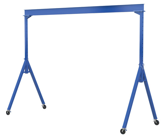 Vestil AHS-2-10-12-TLC Steel Adjustable Height Gantry Crane with Total Locking Glass Filled Nylon Casters 10 Ft. x 12 Ft. 2000 Lb. Capacity Blue