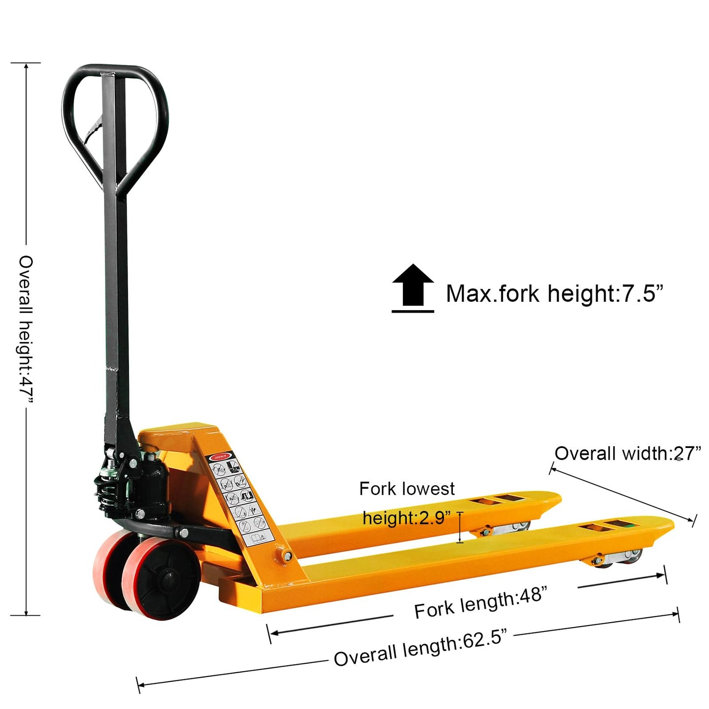 Kaixun Pallet Jack Truck, 5500lbs Capacity 27" W x 48" L Forks, Dual PU Wheels, Manual Heavy-Duty Pallet Truck for Warehouse