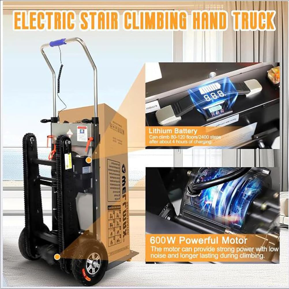 Electric Stair Climber Heavy Object Sack Truck Removable Battery Load Capacity for Straight Curved Stairs Effortless Heavy Load Transport Electric Stair Climbing (A)