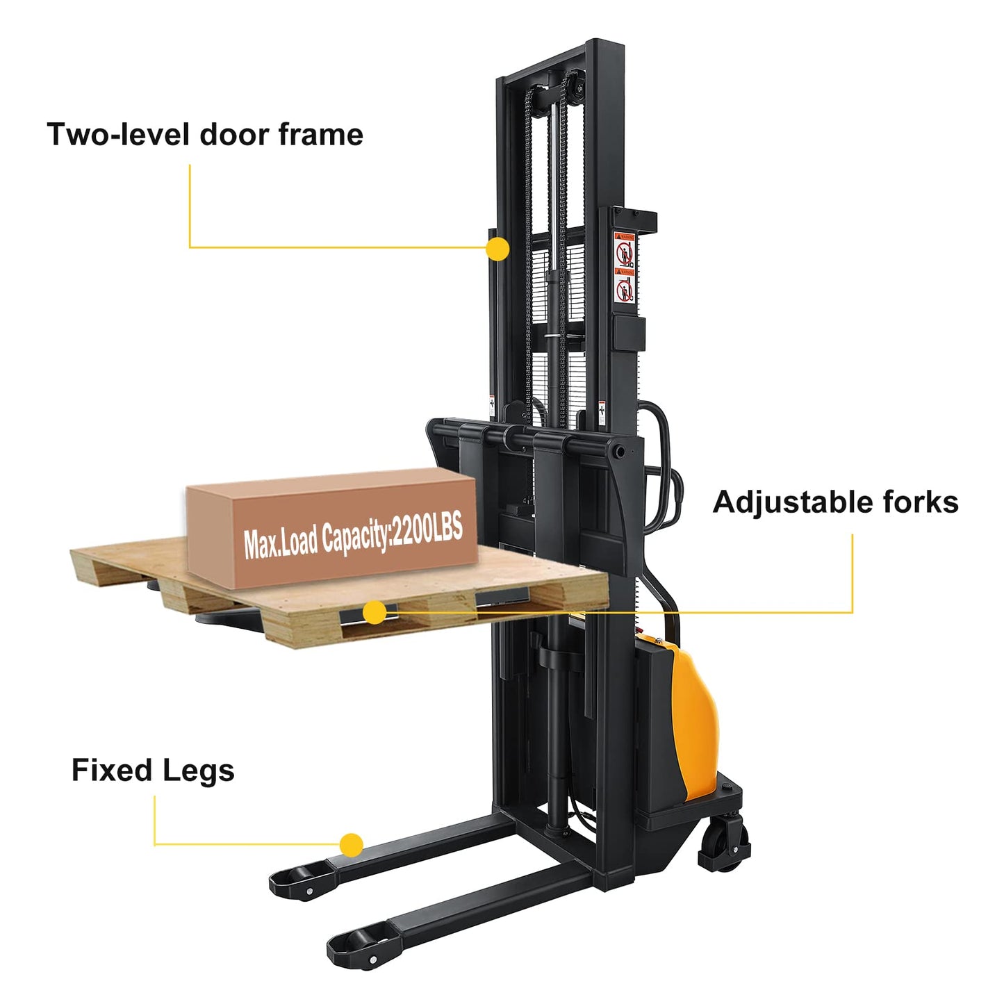 Apollolift Semi Electric Forklift Lift Pallet Stacker 2200lbs Capacity 118inch Max.Lifting Height Fixed Legs for EU Pallet