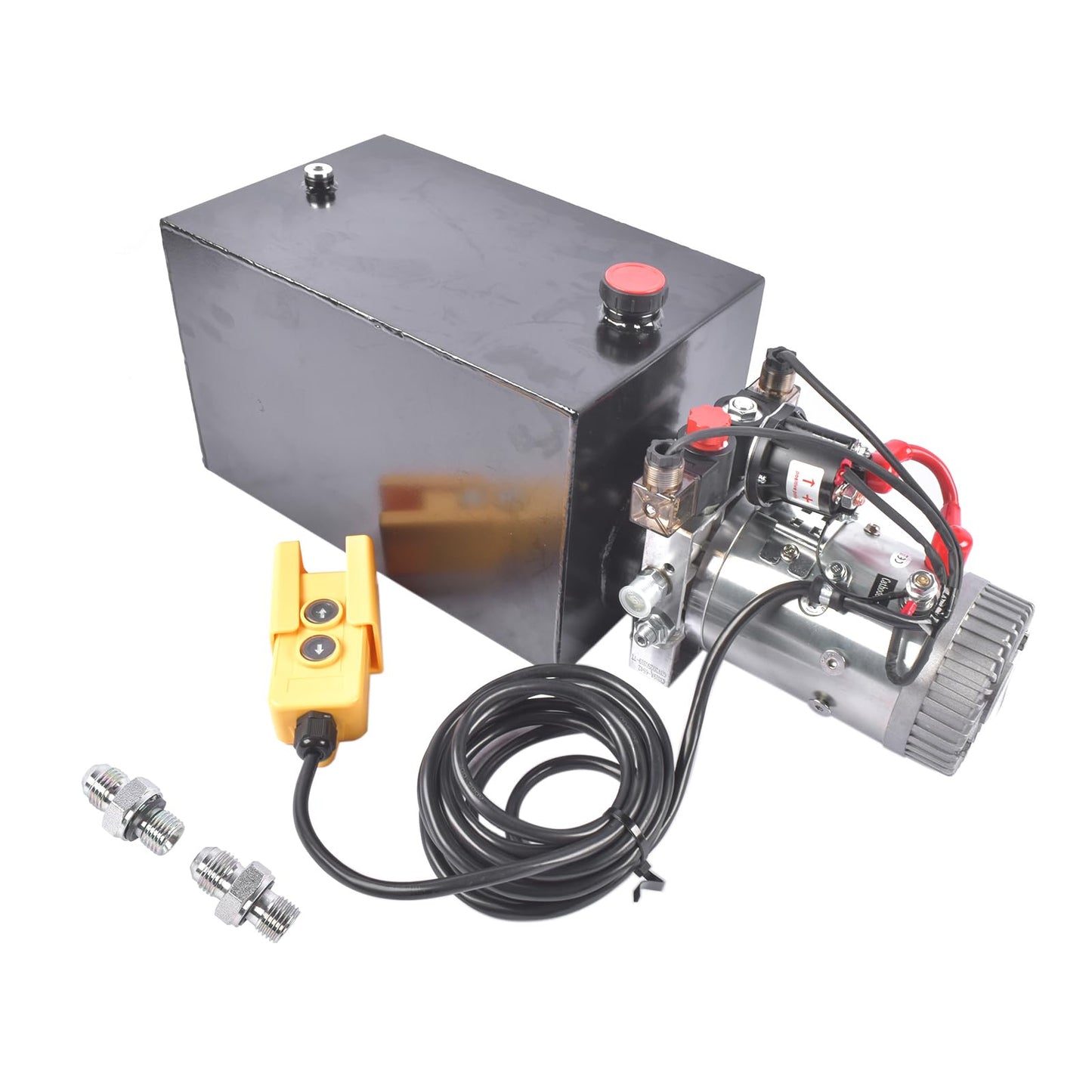 15 Quart 12V DC Hydraulic Power Unit, 3200 PSI Double Acting Hydraulic Pump with Metal Reservoir for Dump Trailers, Truck Hoists, Car Lifts, RV Leveling Jacks | Heavy Duty, SAE #6 Port, Mixizap