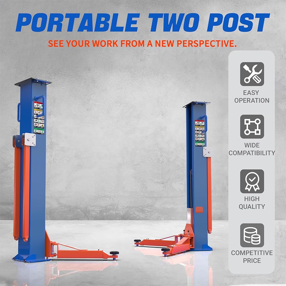 ATTACHXPRO Portable 2 Post Car Lift for Garage | 8,000 LB Auto Lift with Adjustable Columns | 220V Movable Vehicle Lift for Home & Repair Store (2 Post Car Lift)