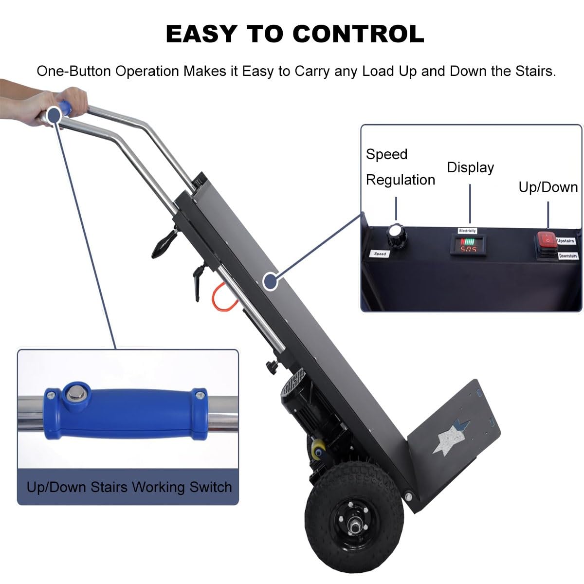 WMWZPYH Black Electric Stair Climbing Dolly, Moving Heavy Objects Up and Down Stairs Effortless, 881lb Capacity Powered Stair Climber Cart, 48V Battery Powered, 2200W Heavy Duty Hand Trucks