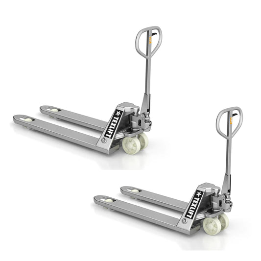 Industrial Stainless Steel Manual Pallet Jack – Heavy Duty Pallet Truck 5500 Lb Capacity - 48” L x 27” W Fork Size – Hand Truck for Material Handling - Max Lift Height 8 Inch - 2 Pack