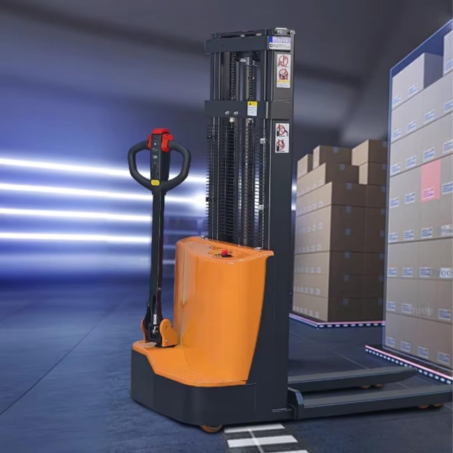 Heavy Duty Powered Electric Stacker Forklift – 1.5 Ton Lift Capacity for Warehouse & Industrial Use – Compact and Efficient Electric Stacker for Material Handling