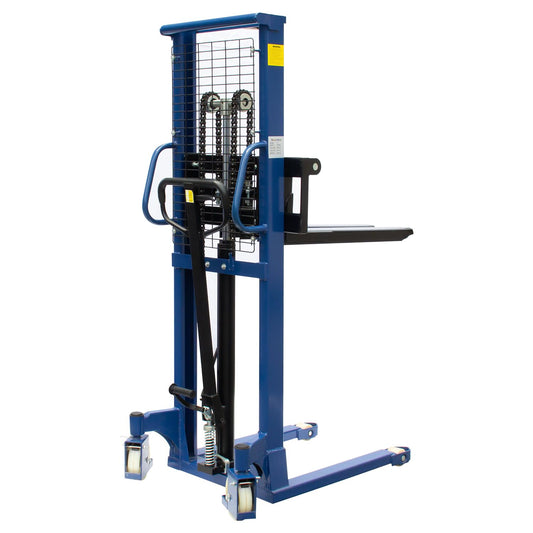 2200Lbs Manual Pallet Stacker - 63 Inch Lift Height Fixed-Fork Lifter | Adjustable Forks for Open Deck Pallet, Heavy-Duty Warehouse Lifter w/Safety Lock