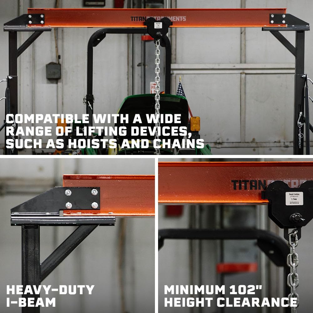 Titan Attachments Adjustable Gantry Crane, 2 Ton Capacity, Shop Lift Hoist Rated 4,000 LB, Portable Design with Locking Wheels, Adjustable Height up to 12 FT, Durable Steel Construction, Frame Only