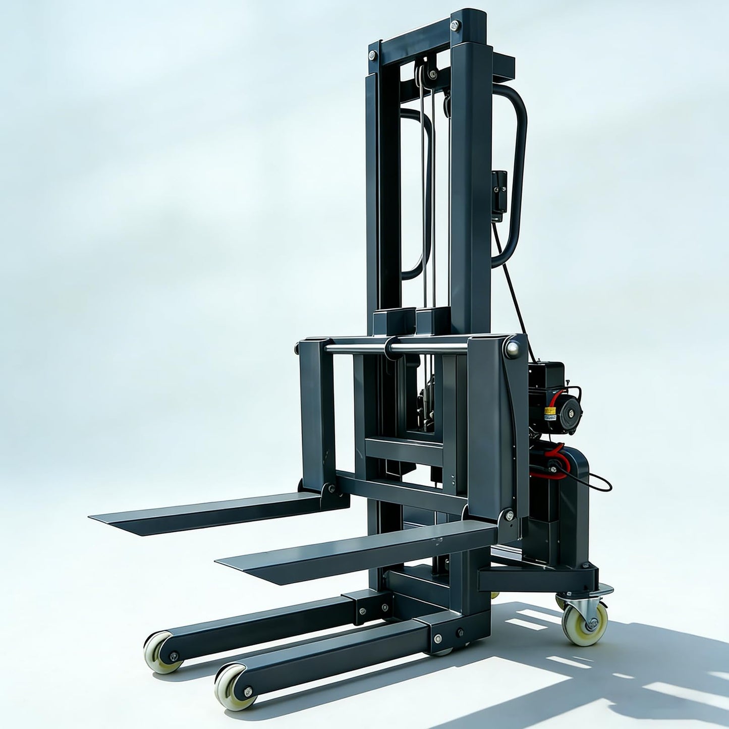 Electric Pallet Stacker with Adjustable Forks 661 lb Capacity Manual Forklift Truck Mobile Forks Fit Various Pallet Sizes for Industrial Warehouse (1.6m/5.2ft Lifting Height)