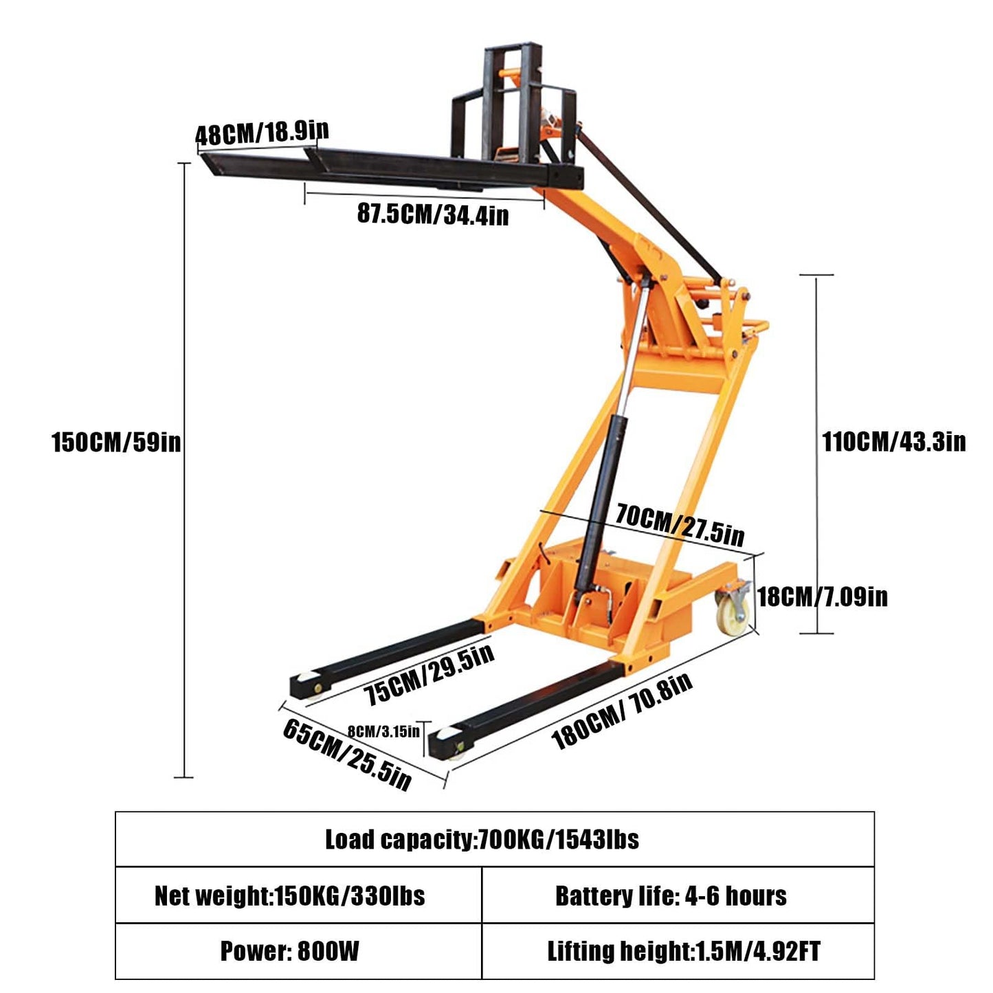 Full Electric Stacker,Portable Articulated Forklift,Foldable Hydraulic Lift Push Forklift,Adjustable Fork Material Handler(Forklift Style,700KG)