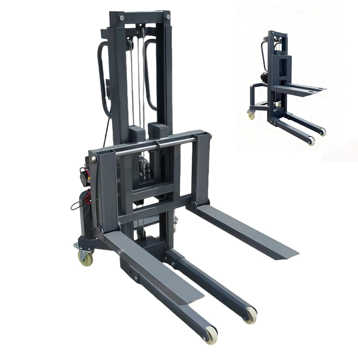 Electric Pallet Stacker Forklift, 661LBS Capacity Material Lift with Adjustable Forks Manual Pallet Truck Dolly for Warehouse Industrial (1.2m Lifting Height)