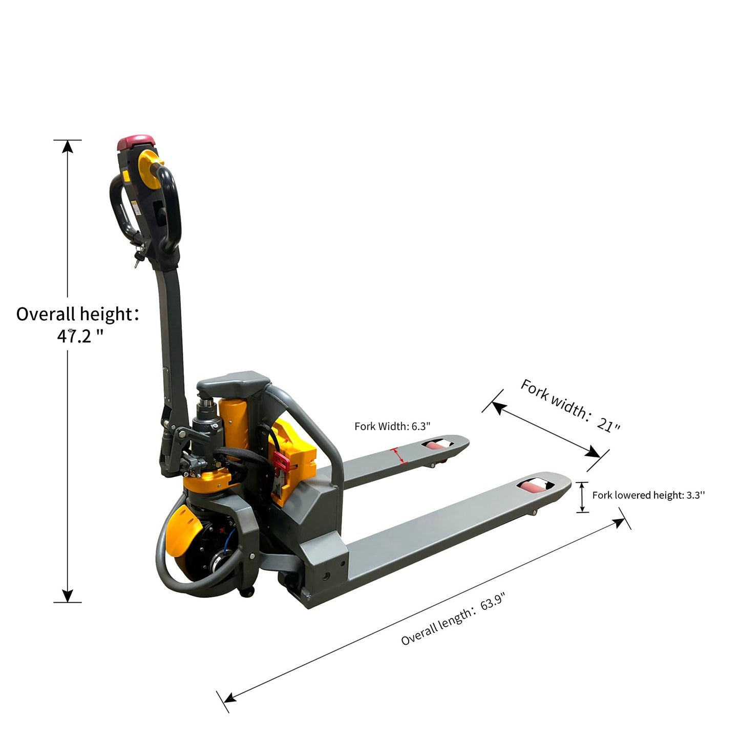 Tory Carrier Fully Electric Pallet Jack 3300lbs, 48V Lithium & Brushless Motor, 45”×21” Forks, Motorized Pallet Truck with Controlled Descent for Narrow Warehouse Aisles & Tight Spaces