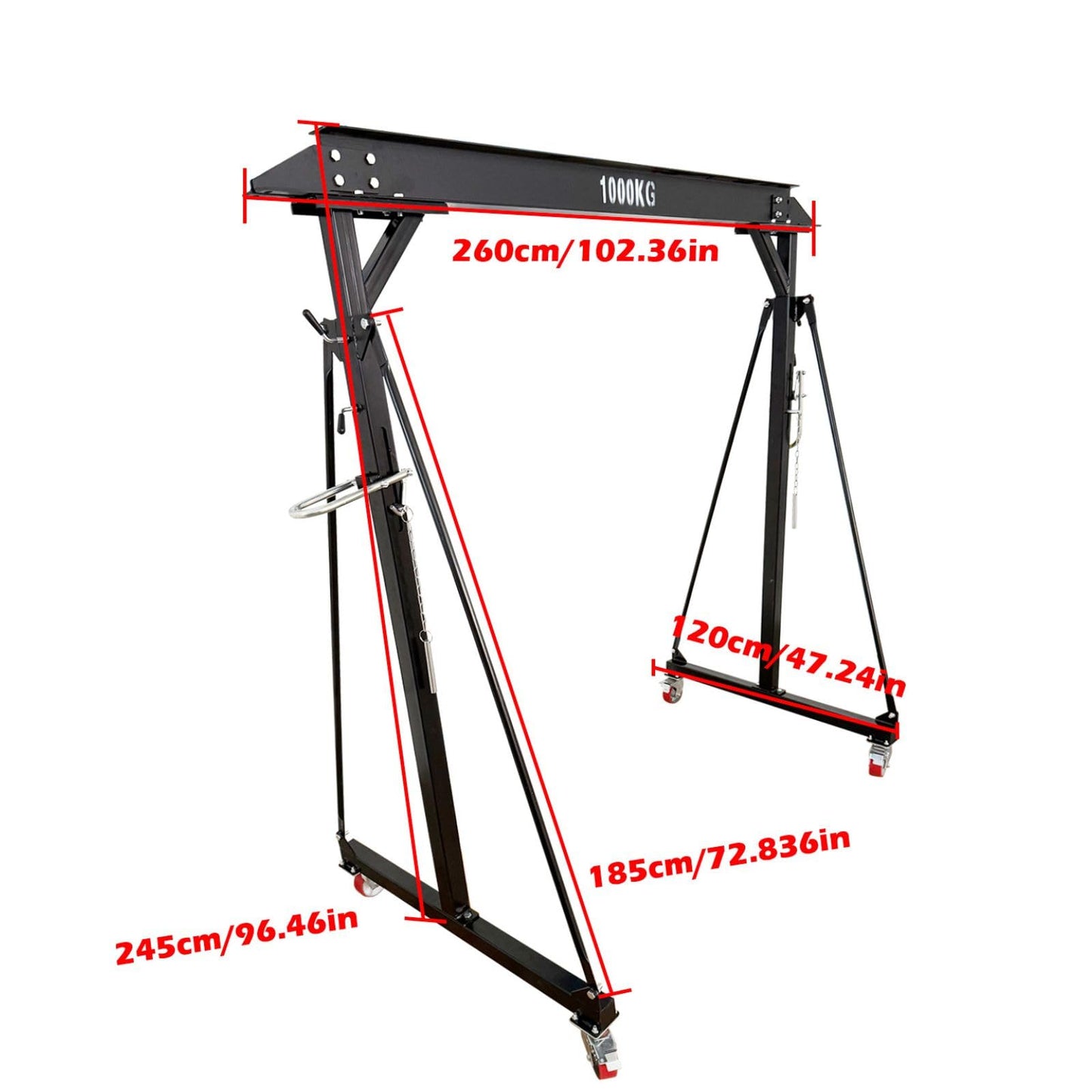 Yokoma 1 Ton Portable Gantry Crane,2204LBS Steel Manual Hoist with Adjustable Height (94.5-141.7in),Mobile Lifting Frame with Wheels for Factories,Warehouses,Maintenance Workshops