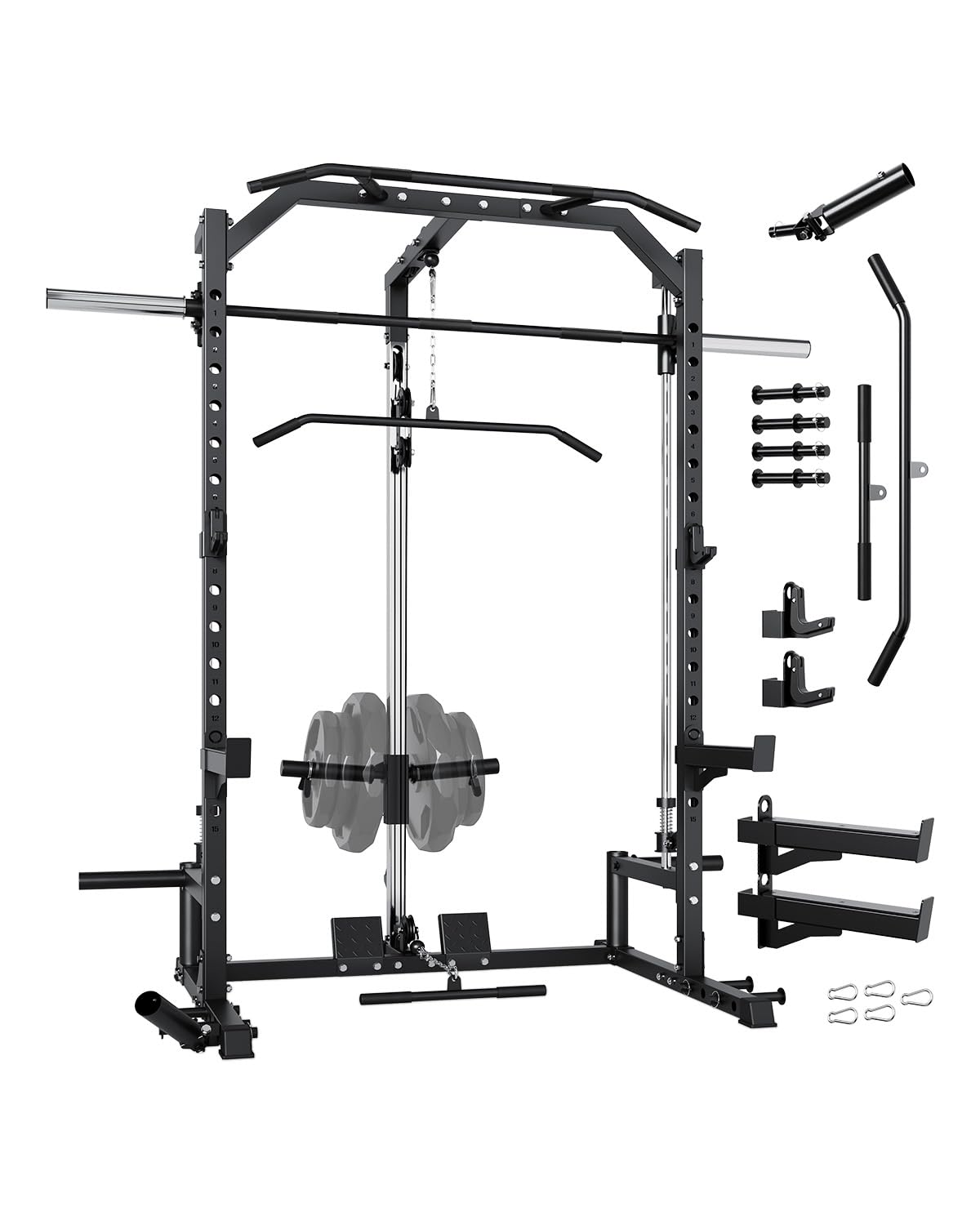 Smith Machine, 1000 LBS Squat Rack for Home Gym, LAT Pulldown Machine, Multifunctional Power Rack, Power Cage for Strength Training