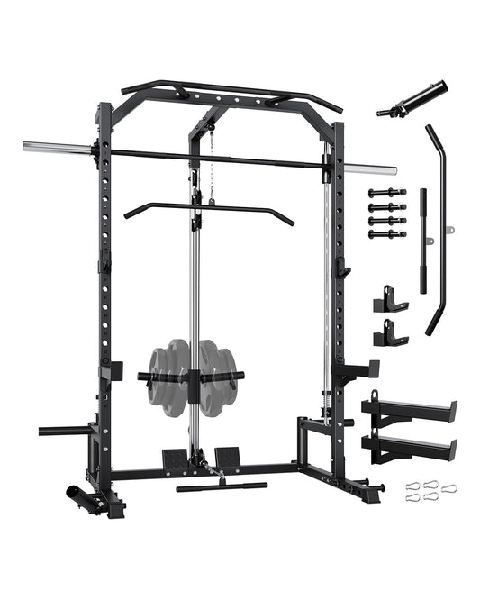 Smith Machine, 1000 LBS Squat Rack for Home Gym, LAT Pulldown Machine, Multifunctional Power Rack, Power Cage for Strength Training