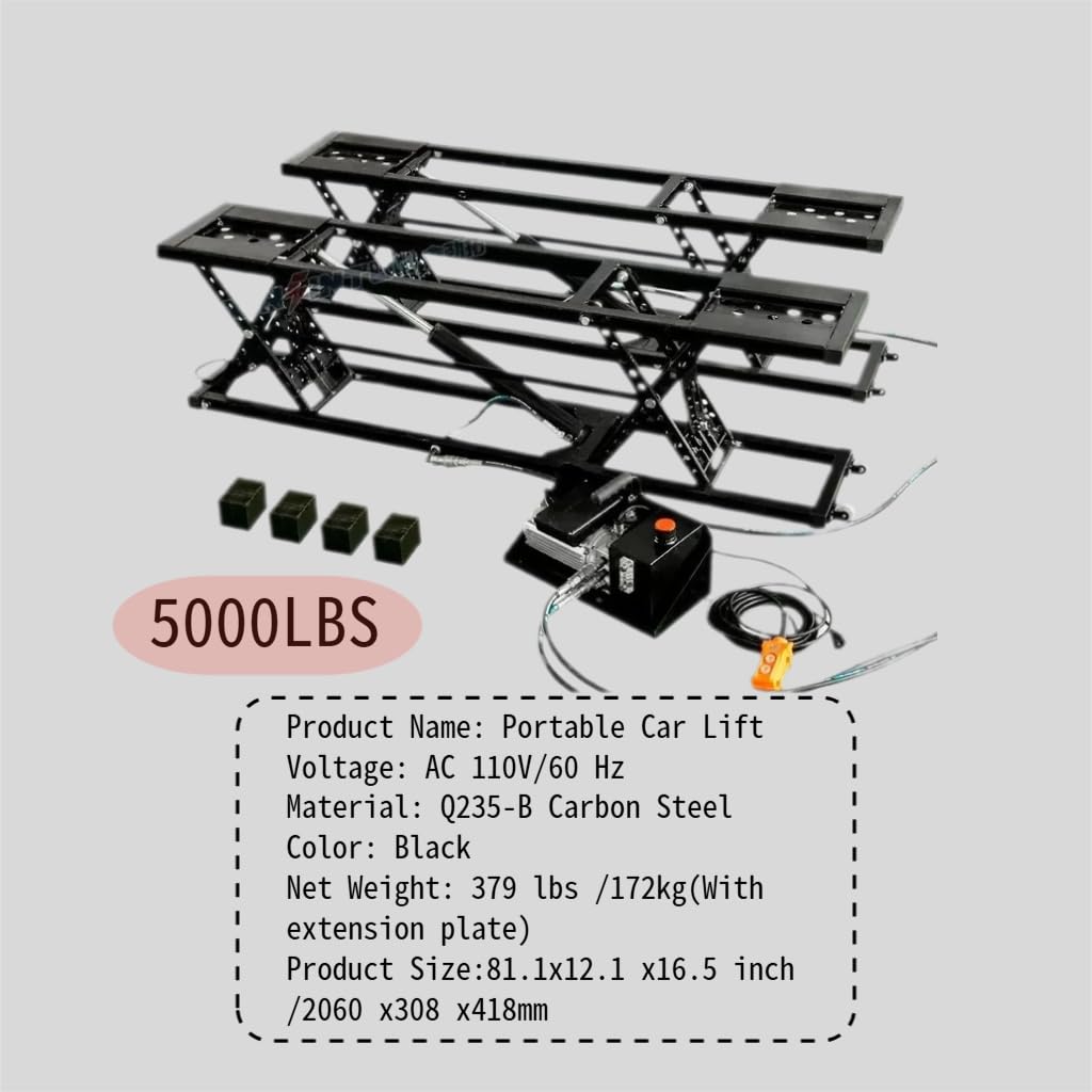 Heavy-Duty Portable Car Lift,Height Adjustable Scissor Jack with Locking Levers&Wheels,Steel Mobile Clearfloor Lift for Cars,SUVs,Light Trucks,Home Garage&Professional Workshop Use (Black, 5000 LBS)