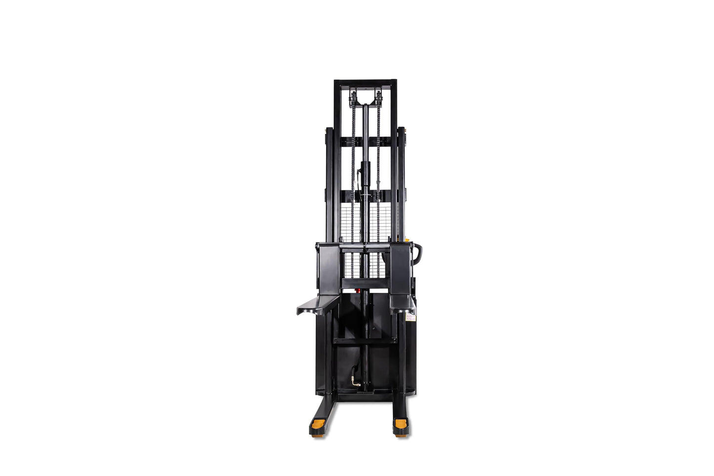 H HEAMI Full Electric Pallet Stacker, 3300 lbs Capacity, 118" Lifting Height, Material Lift with Adjustable Forks, Straddle Legs & Forks Pallet Lift