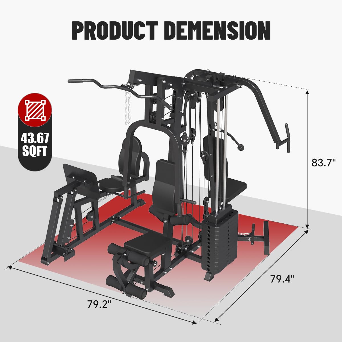 Fagus H Multifunction Home Gym System Workout Station,Smith Machine with 100LB Weight Stack, Leg Press, LAT Station for Full Body Training (Home Gym Station)